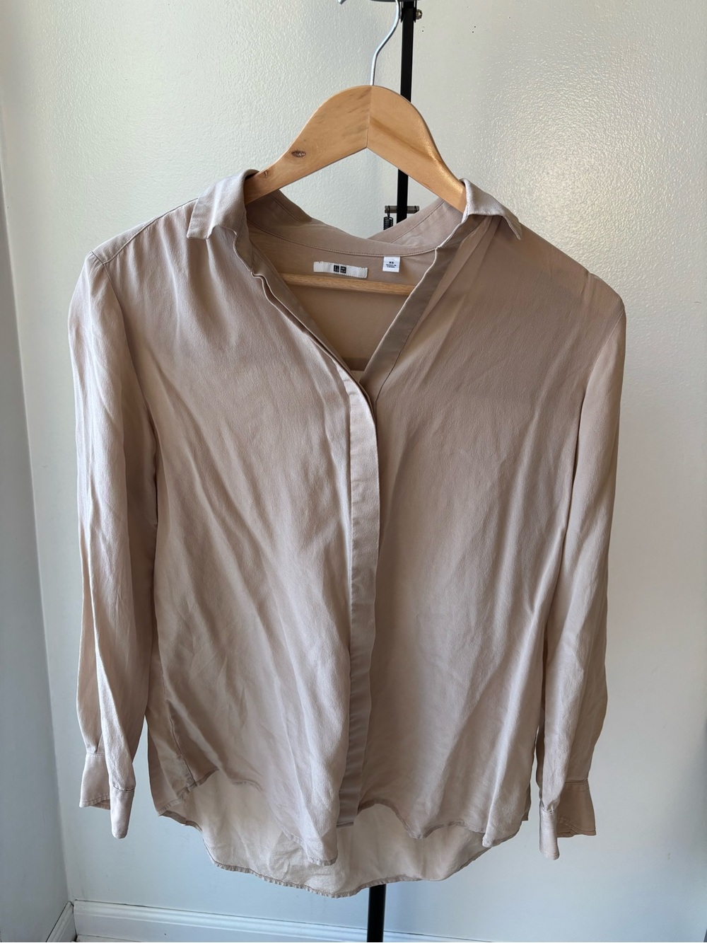 Uniqlo Silk Light Taupe Button-Down Blouse